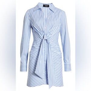 Vici Light Blue Striped Tie-Front Dress